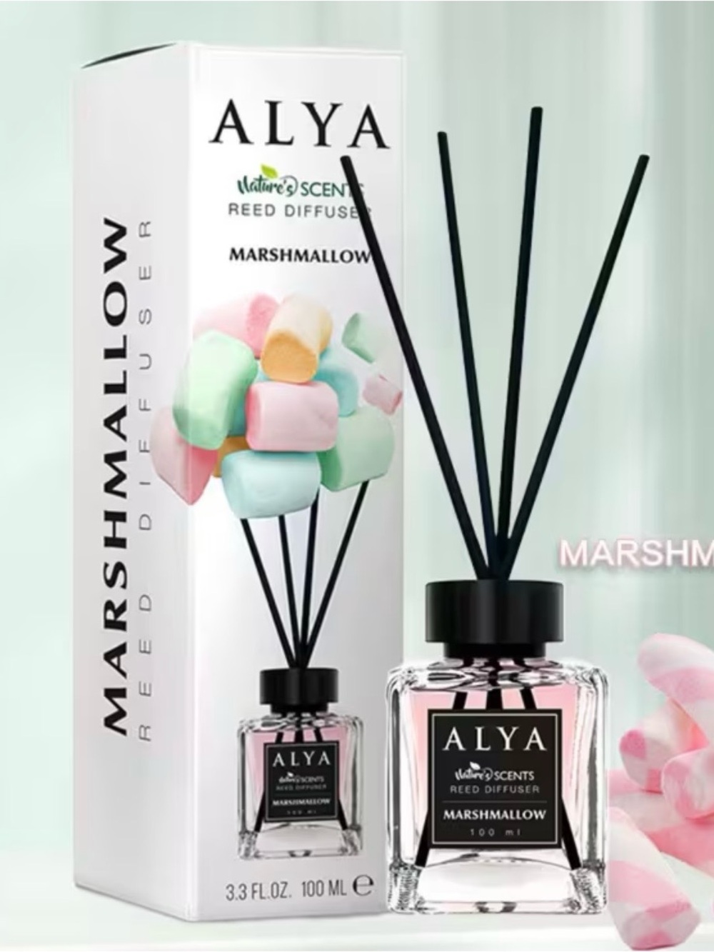 ALYA Marshmallow Reed Diffuser — Pink & Black Accents